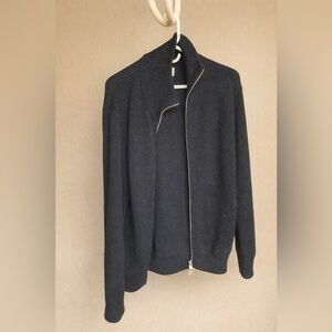 Men’s S, Women’s M/L Acrylic/Wool Navy Blue Ribbed Double Zip Jacket